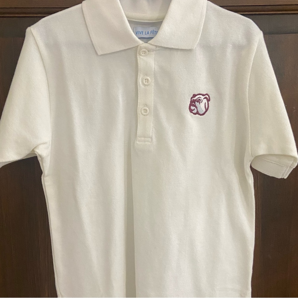 White Polo Shirt with Bulldog Embroidered Logo